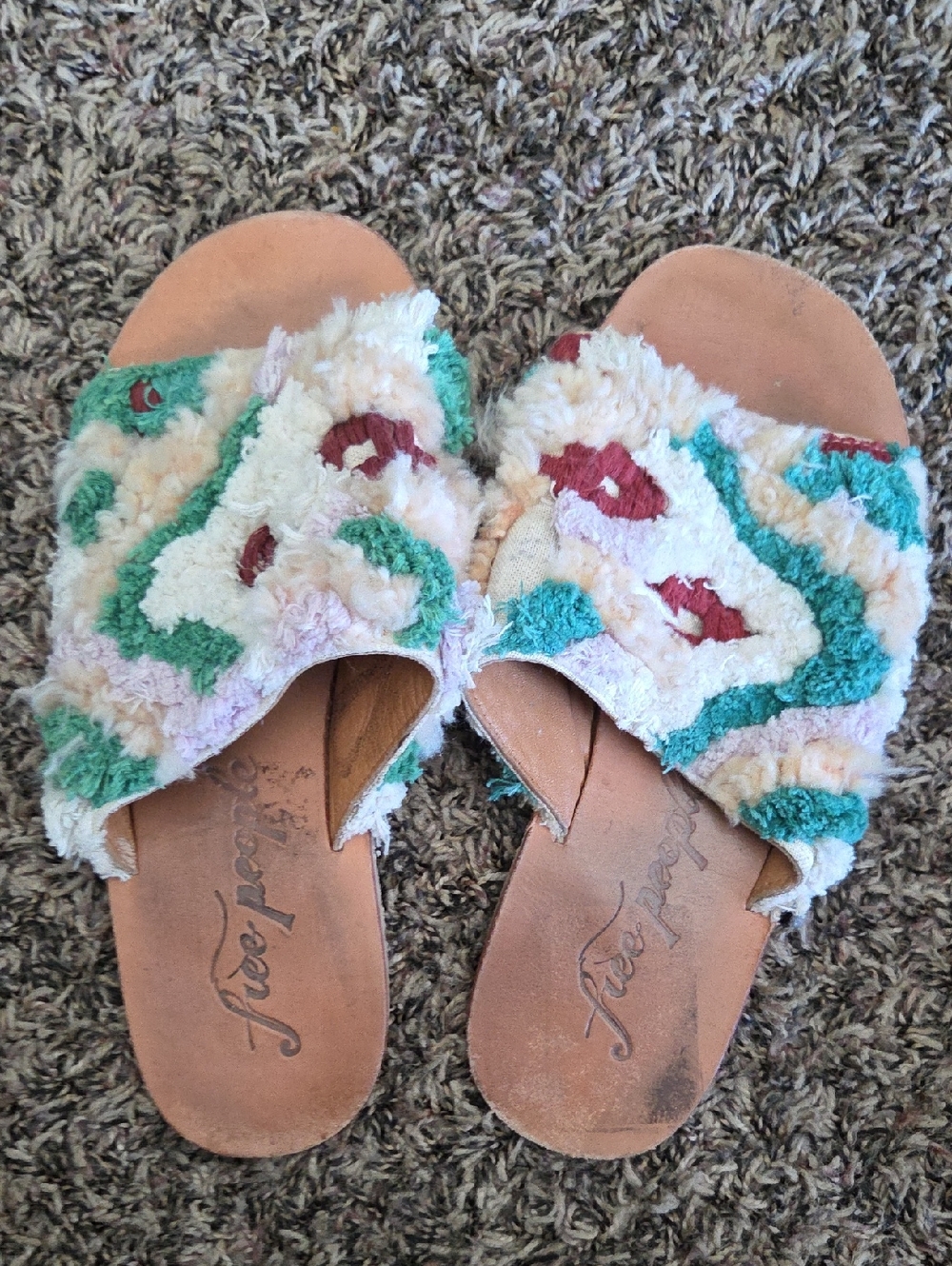 Free People Leather Tufted Slide Mules in Tan, Cream, Teal & Burgundy